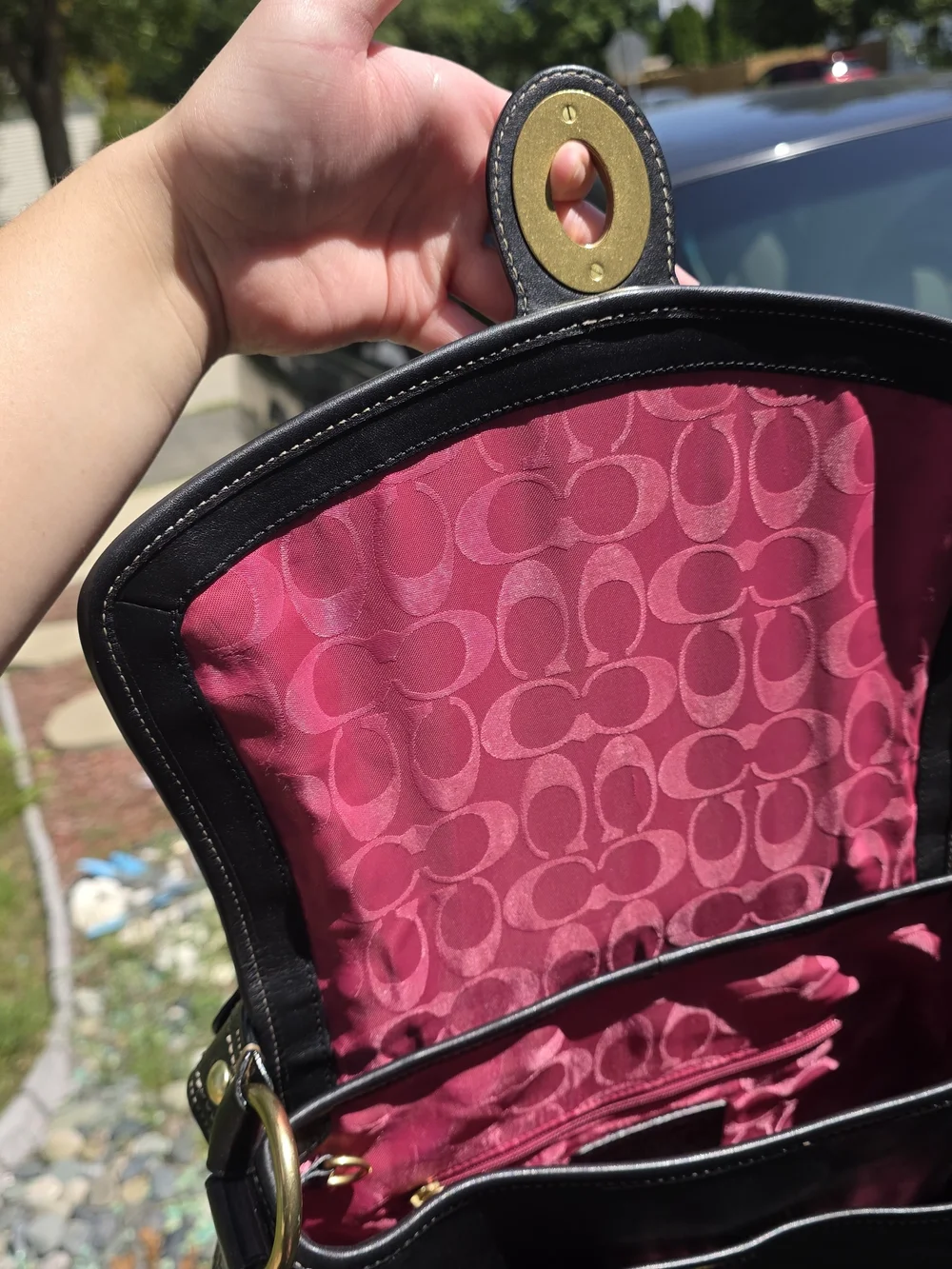 Coach Black Leather Shoulder Bag with Gold Hardware